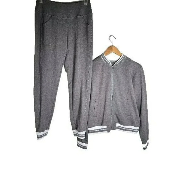 Jofit 2 Pieces Set Activewear Bomber Jacket & Jogger Full Zip Gray & White Women - Picture 1 of 16